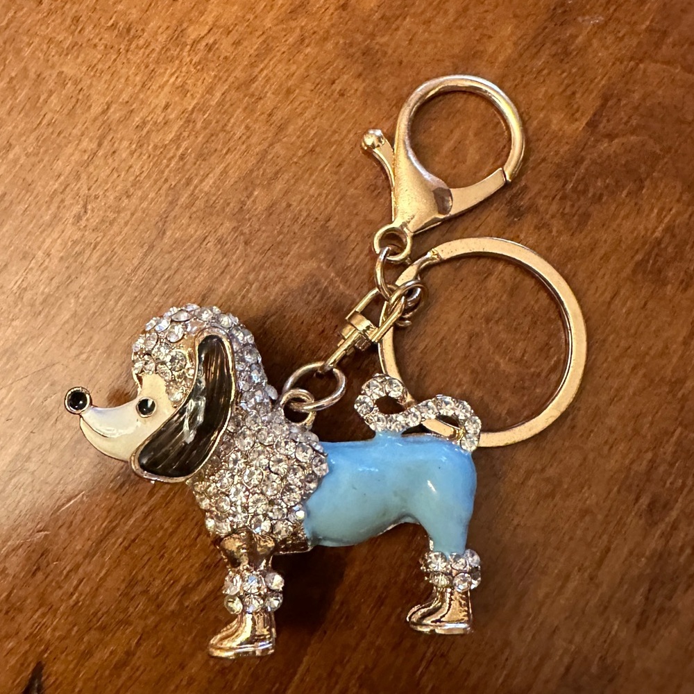 Poodle dog sparkly and blue key chain
